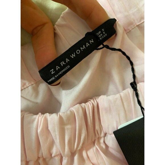 Zara New Womens Solid Baby Pink Off Shoulder Long Sleeve Top Cotton Medium - Picture 5 of 8